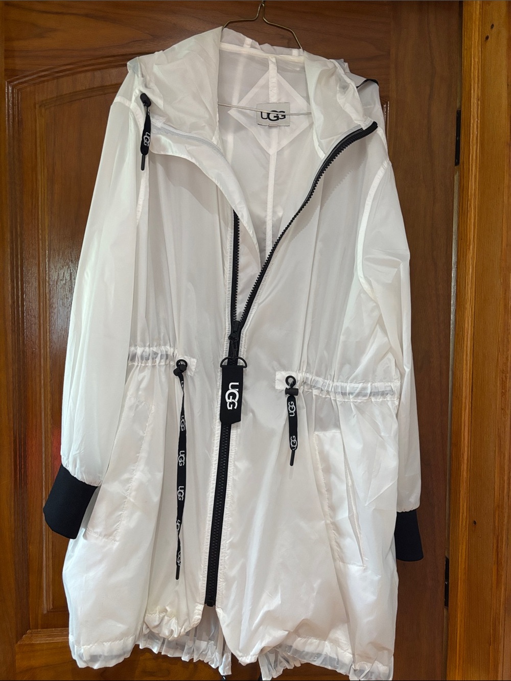 UGG White Hooded Utility Anorak with Black Trim